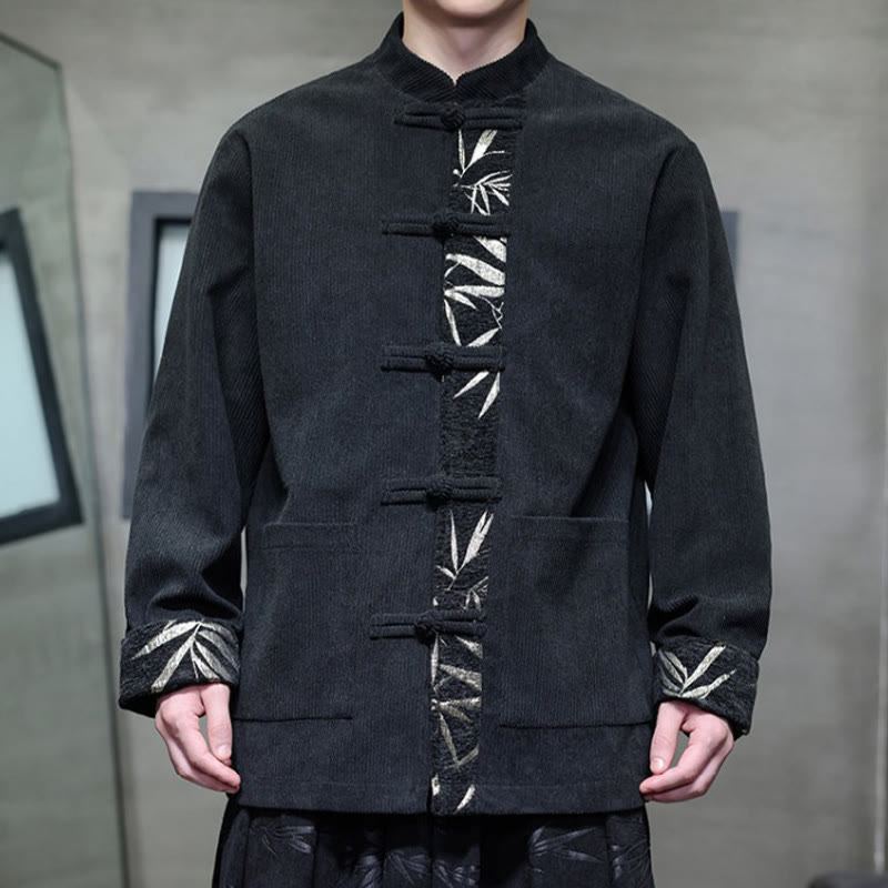 Buddha Stones Herbst Bambus Froschknopf Langarm Herren Cord-Baumwolljacke mit Taschen - image 13