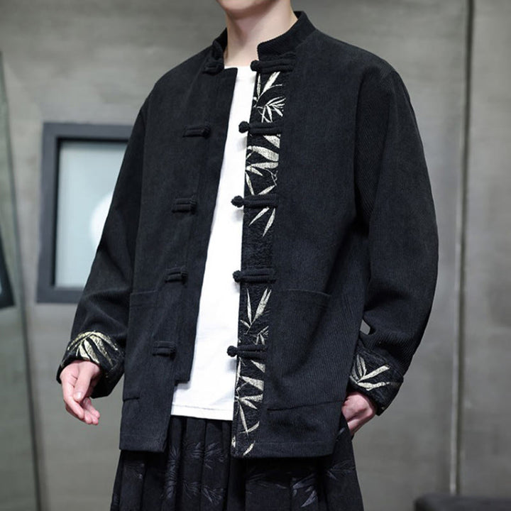 Buddha Stones Herbst Bambus Froschknopf Langarm Herren Cord-Baumwolljacke mit Taschen - image 9