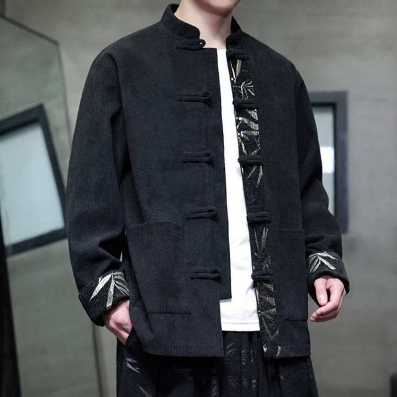 Buddha Stones Herbst Bambus Froschknopf Langarm Herren Cord-Baumwolljacke mit Taschen - image 12