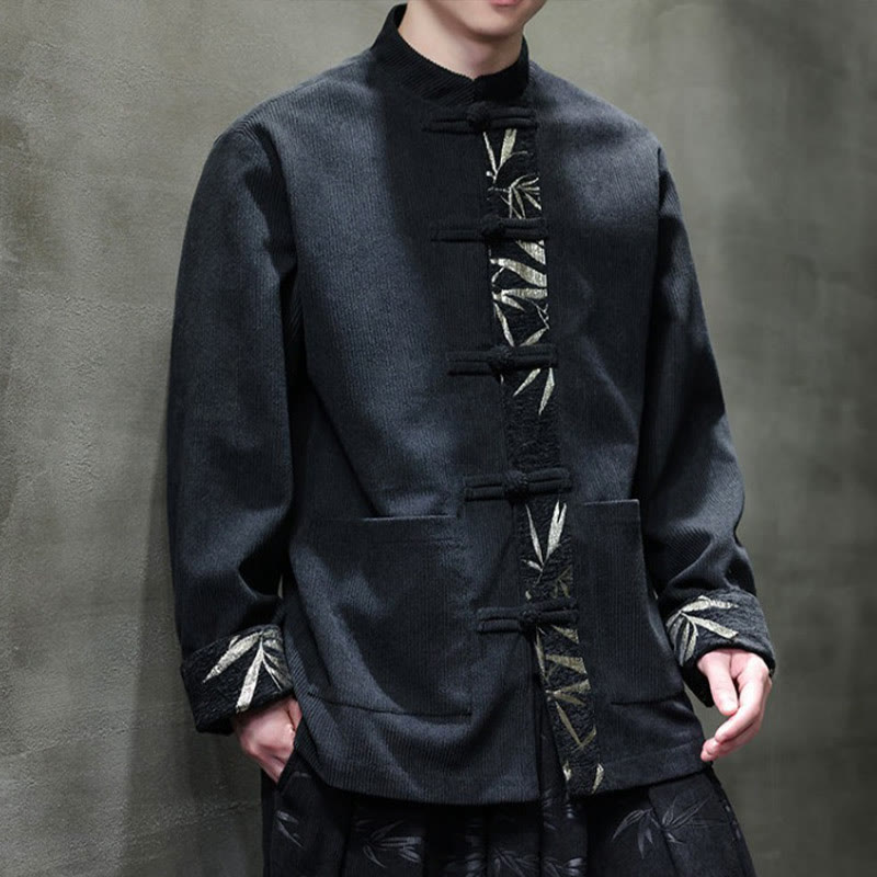 Buddha Stones Herbst Bambus Froschknopf Langarm Herren Cord-Baumwolljacke mit Taschen - image 8