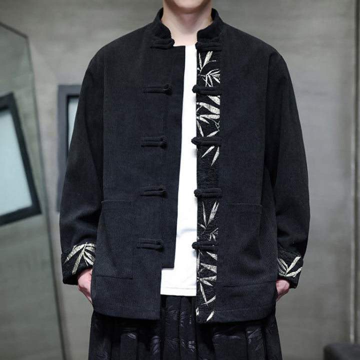 Buddha Stones Herbst Bambus Froschknopf Langarm Herren Cord-Baumwolljacke mit Taschen - image 6