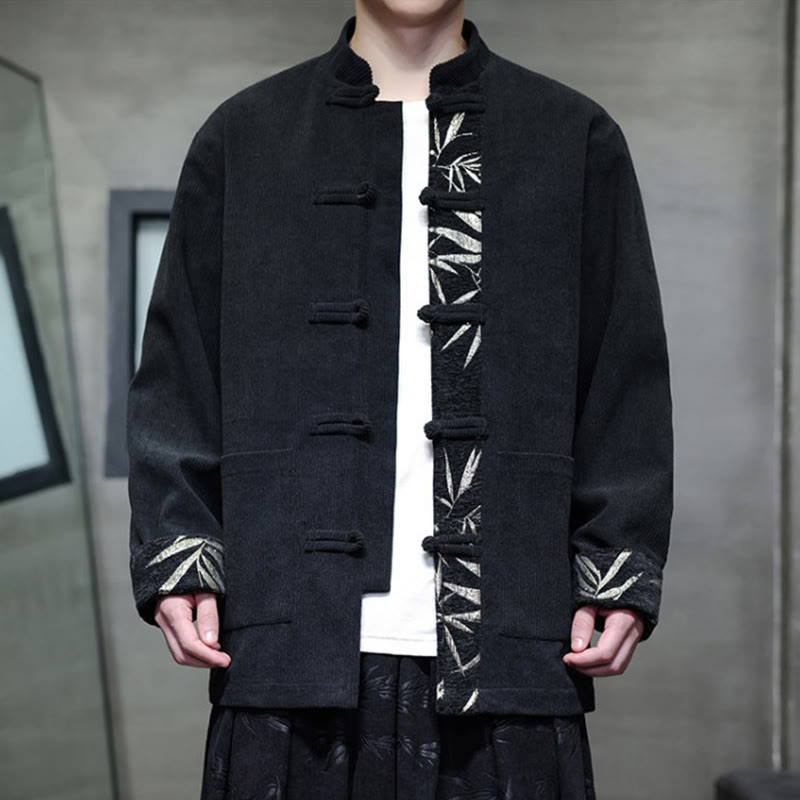 Buddha Stones Herbst Bambus Froschknopf Langarm Herren Cord-Baumwolljacke mit Taschen - image 11