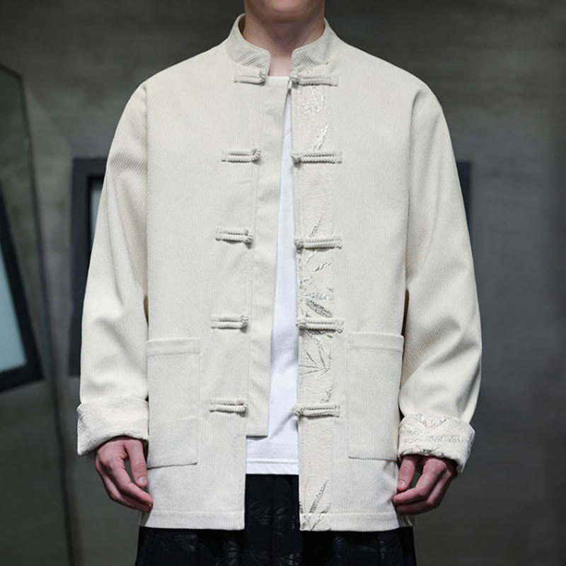 Buddha Stones Herbst Bambus Froschknopf Langarm Herren Cord-Baumwolljacke mit Taschen - image 15