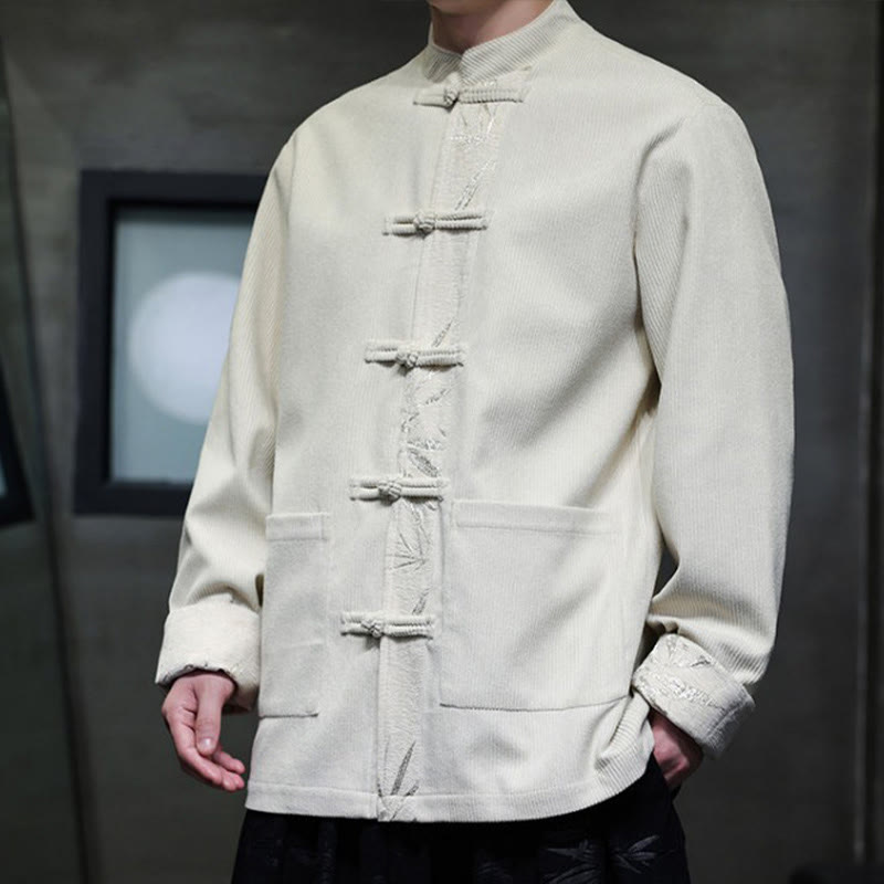 Buddha Stones Herbst Bambus Froschknopf Langarm Herren Cord-Baumwolljacke mit Taschen - image 17