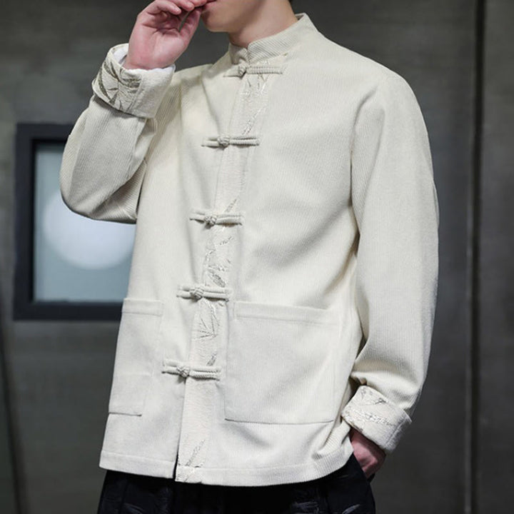 Buddha Stones Herbst Bambus Froschknopf Langarm Herren Cord-Baumwolljacke mit Taschen - image 18