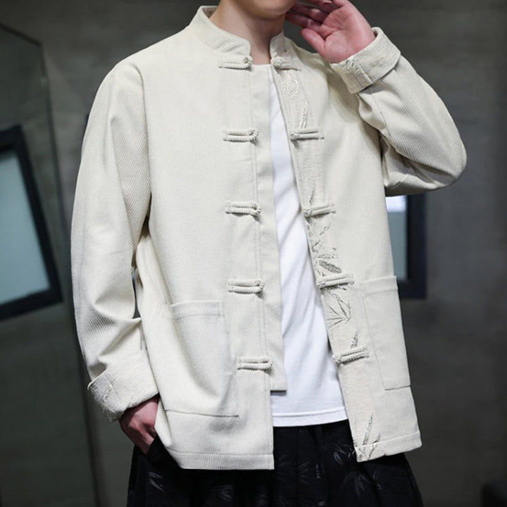 Buddha Stones Herbst Bambus Froschknopf Langarm Herren Cord-Baumwolljacke mit Taschen - image 16