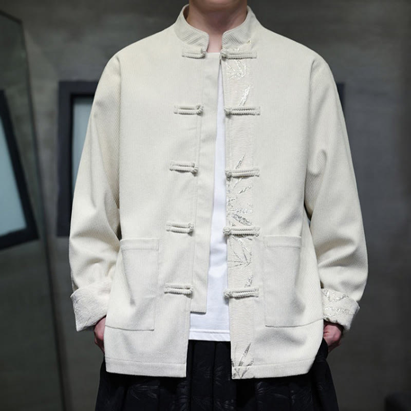 Buddha Stones Herbst Bambus Froschknopf Langarm Herren Cord-Baumwolljacke mit Taschen - image 19