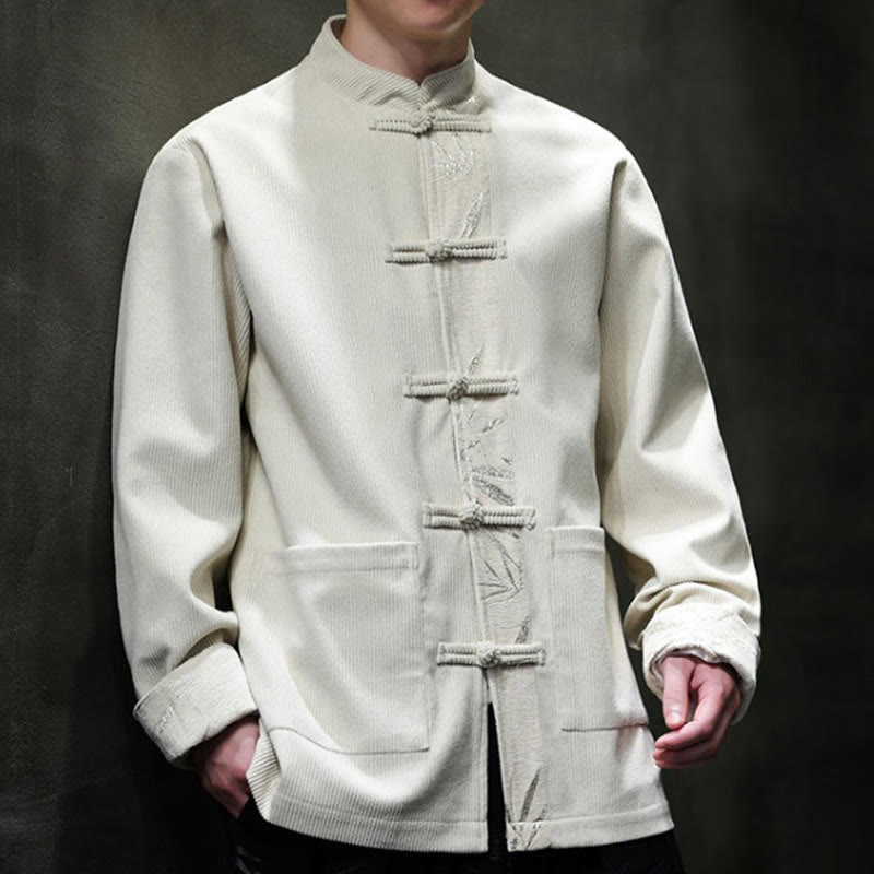 Buddha Stones Herbst Bambus Froschknopf Langarm Herren Cord-Baumwolljacke mit Taschen - image 22