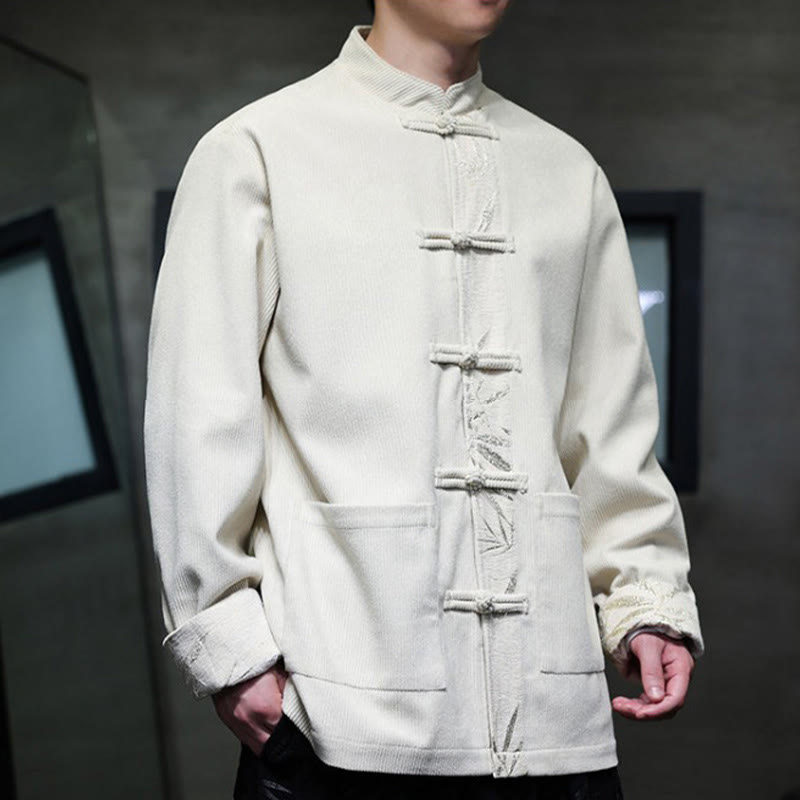 Buddha Stones Herbst Bambus Froschknopf Langarm Herren Cord-Baumwolljacke mit Taschen - image 20