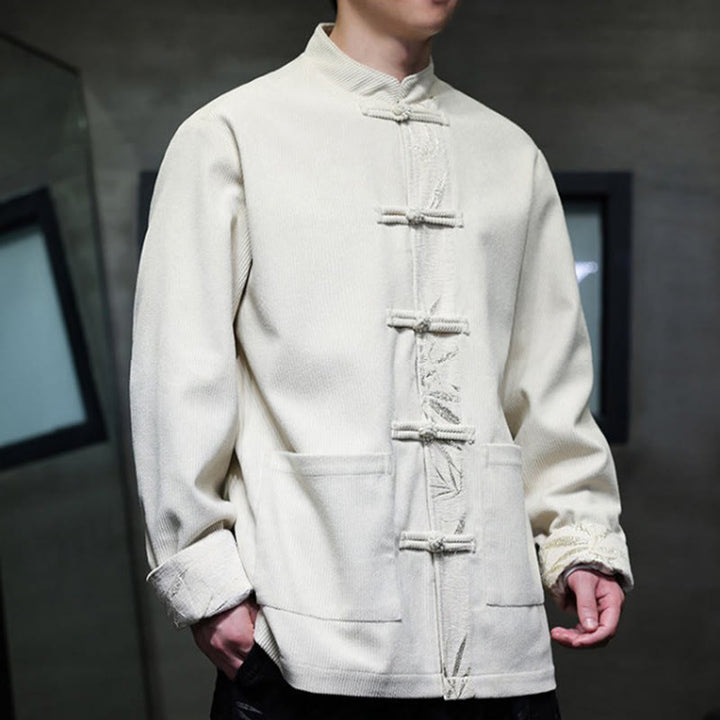 Buddha Stones Herbst Bambus Froschknopf Langarm Herren Cord-Baumwolljacke mit Taschen - image 20