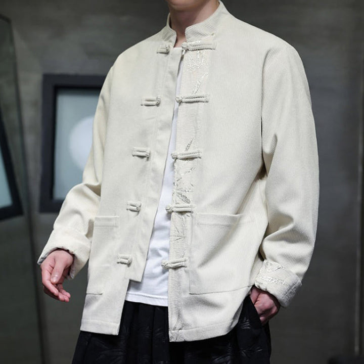 Buddha Stones Herbst Bambus Froschknopf Langarm Herren Cord-Baumwolljacke mit Taschen - image 21