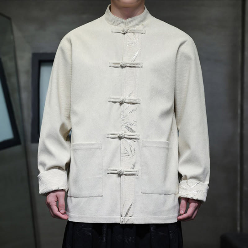 Buddha Stones Herbst Bambus Froschknopf Langarm Herren Cord-Baumwolljacke mit Taschen - image 23