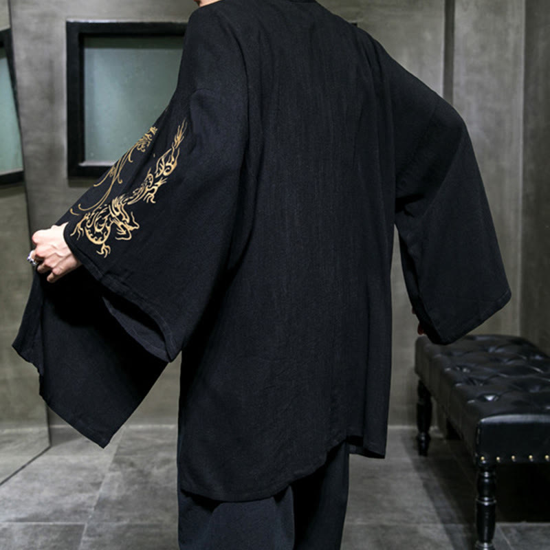 Buddha Stones, Drache, Phönix, offene Langarmjacke, Herren-Baumwollkimono - image 4