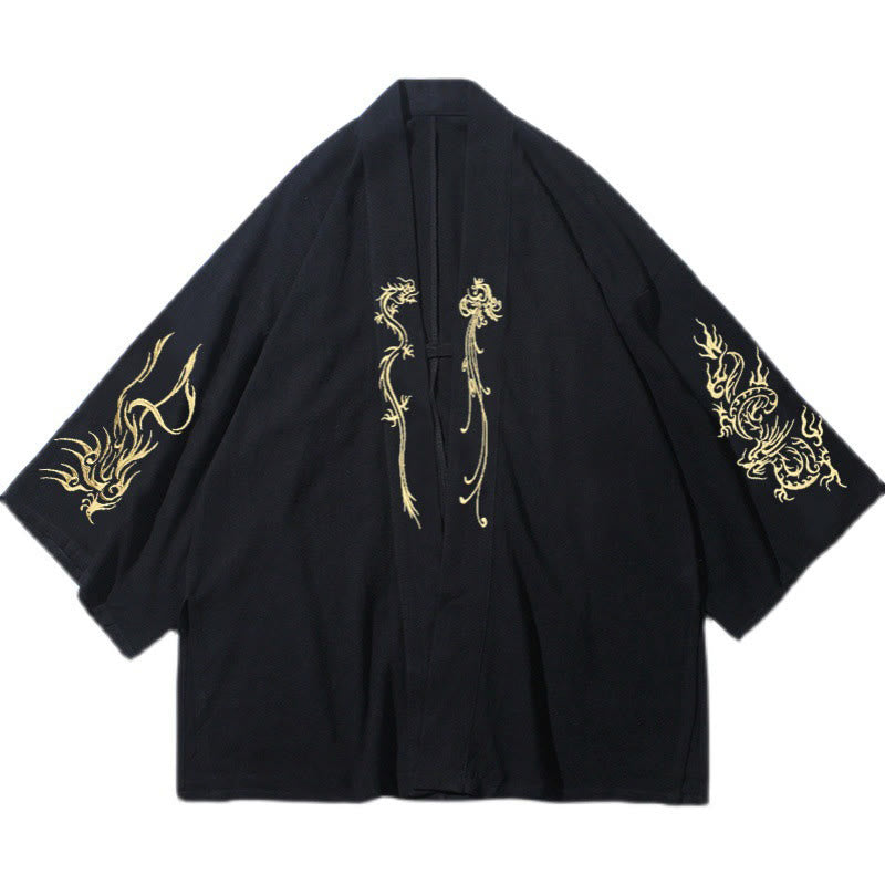 Buddha Stones, Drache, Phönix, offene Langarmjacke, Herren-Baumwollkimono - image 9