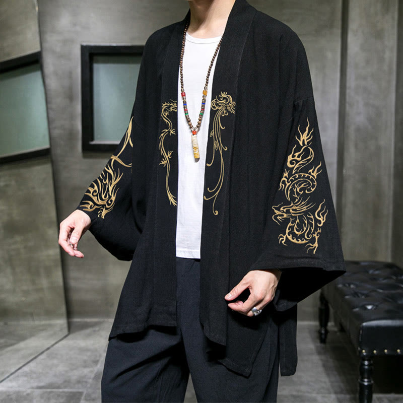 Buddha Stones, Drache, Phönix, offene Langarmjacke, Herren-Baumwollkimono - image 1