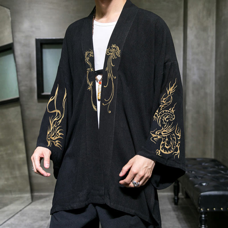 Buddha Stones, Drache, Phönix, offene Langarmjacke, Herren-Baumwollkimono - image 5