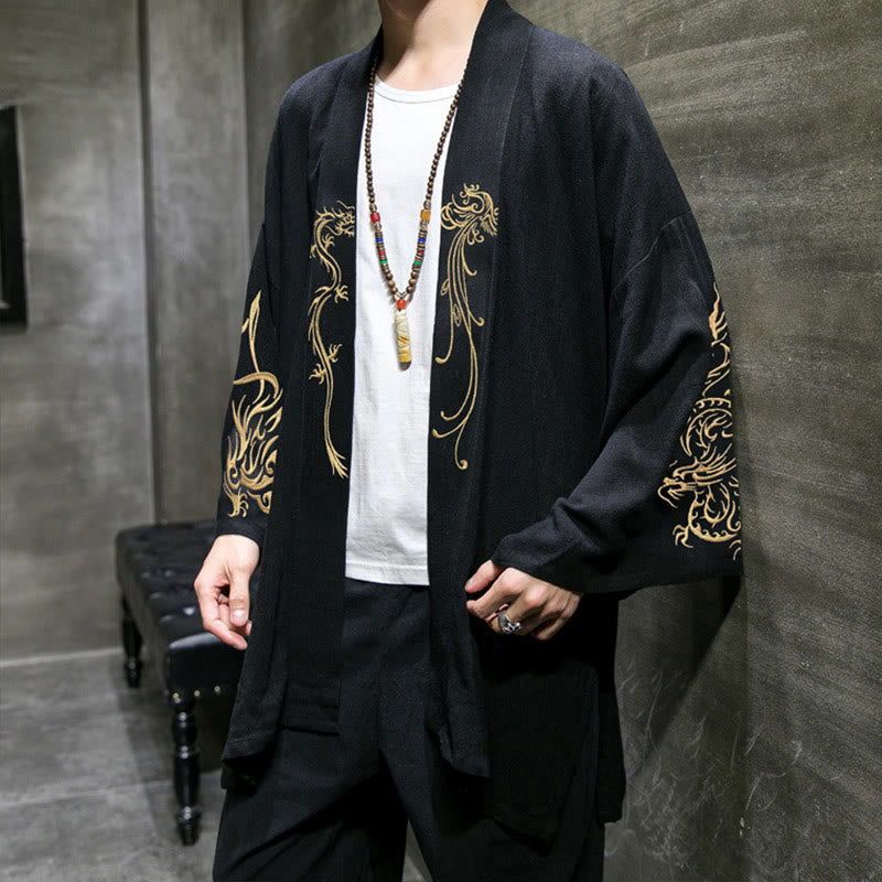 Buddha Stones, Drache, Phönix, offene Langarmjacke, Herren-Baumwollkimono - image 3