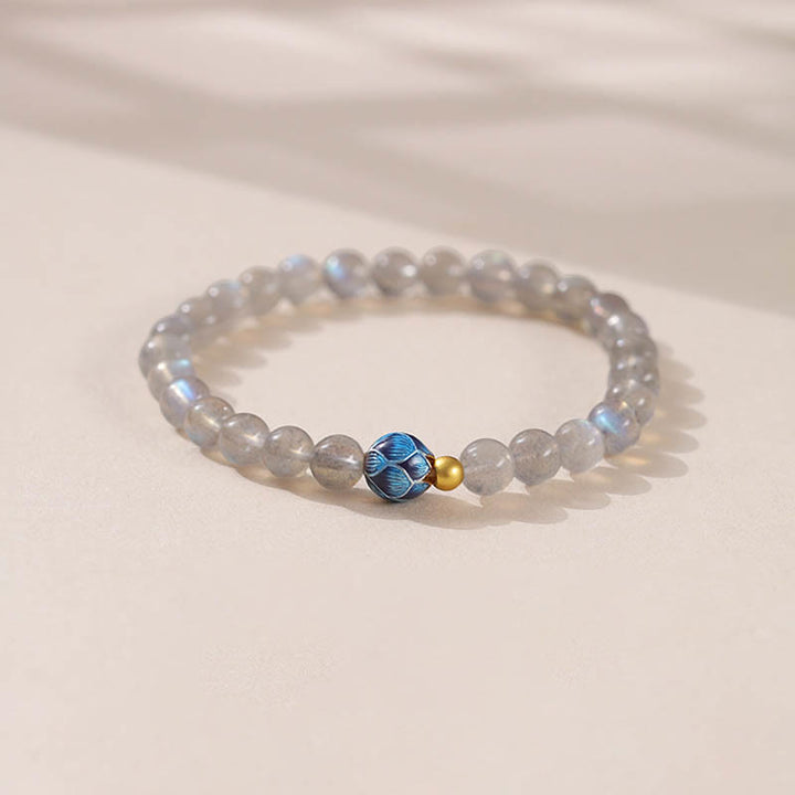 Buddha Stones Natürlicher Mondstein Lotus Love Charming Armband - Mondstein & Lotus (Handgelenkumfang: 15-16 cm) - image 0