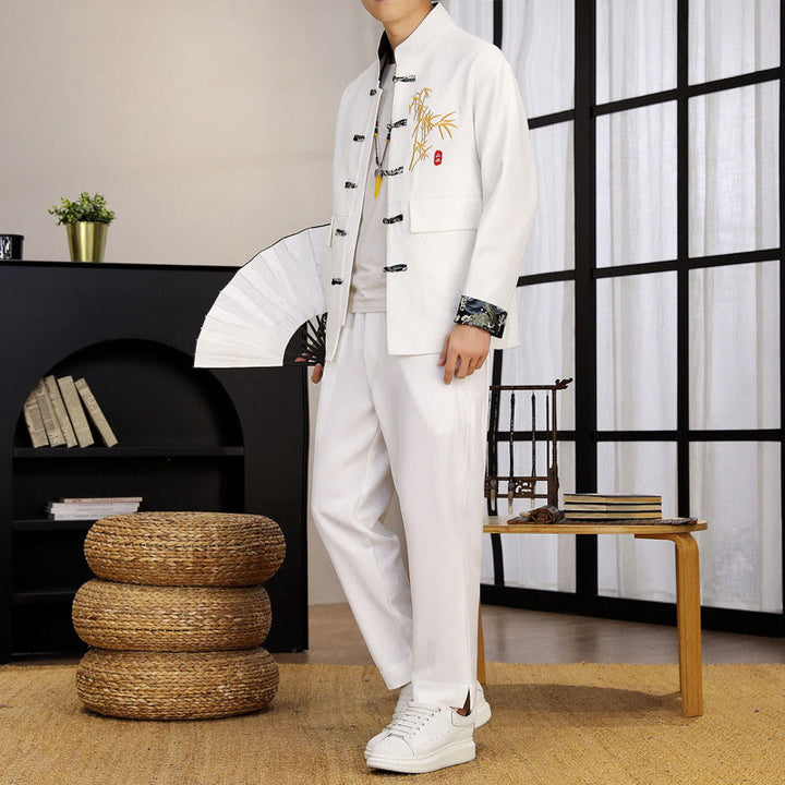 Buddha Stones 2-teiliges Tang-Anzug-Set mit Bambus-Knopfleiste, bestehend aus langärmligem Hemd und Hose. - Weiß - US/ UK/AU44, EU54 (4XL) - image 10