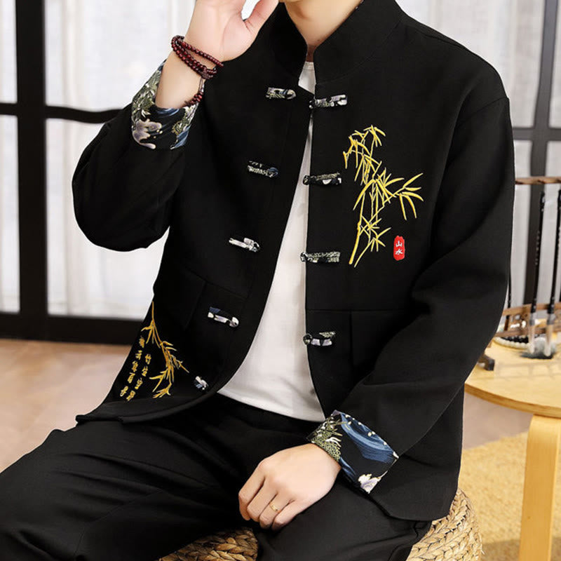 Buddha Stones 2-teiliges Tang-Anzug-Set mit Bambus-Knopfleiste, bestehend aus langärmligem Hemd und Hose. - image 3