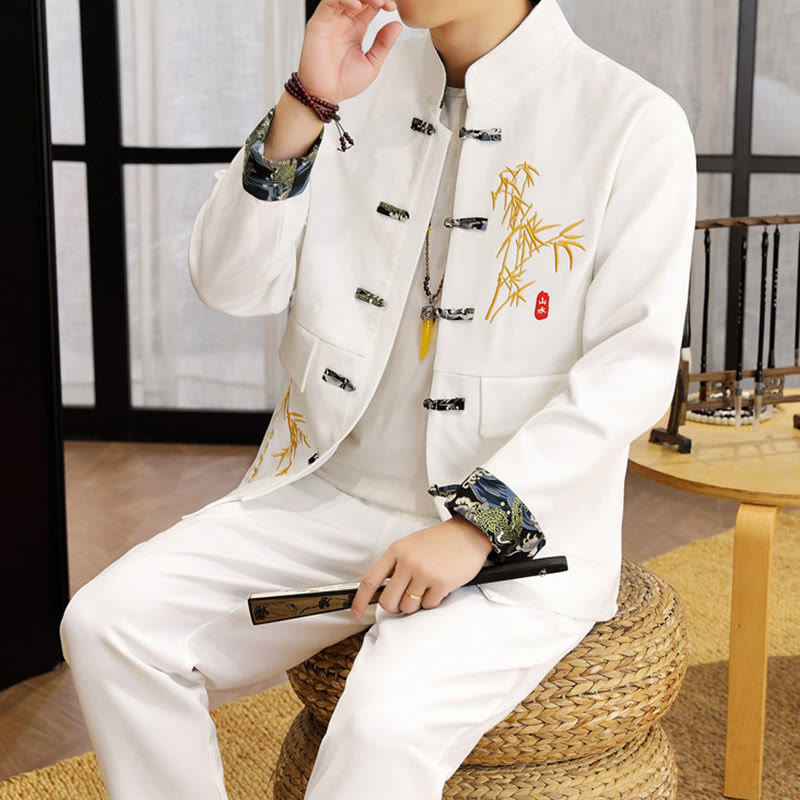 Buddha Stones 2-teiliges Tang-Anzug-Set mit Bambus-Knopfleiste, bestehend aus langärmligem Hemd und Hose. - image 13