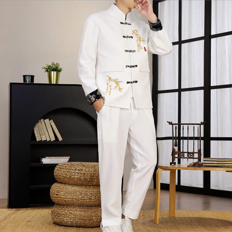 Buddha Stones 2-teiliges Tang-Anzug-Set mit Bambus-Knopfleiste, bestehend aus langärmligem Hemd und Hose. - image 12