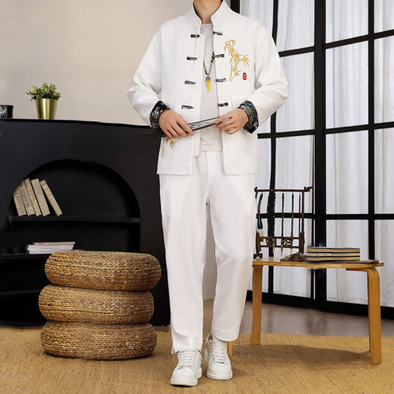 Buddha Stones 2-teiliges Tang-Anzug-Set mit Bambus-Knopfleiste, bestehend aus langärmligem Hemd und Hose. - image 11