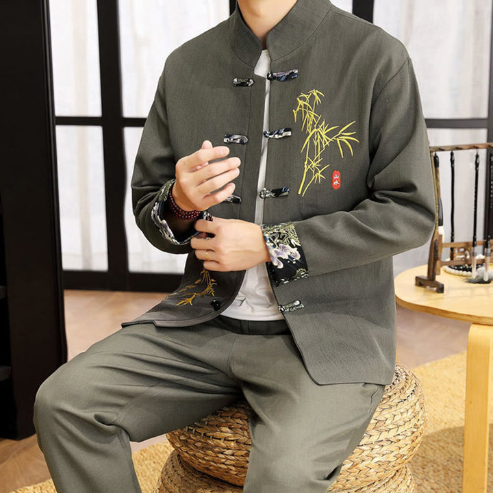 Buddha Stones 2-teiliges Tang-Anzug-Set mit Bambus-Knopfleiste, bestehend aus langärmligem Hemd und Hose. - image 18