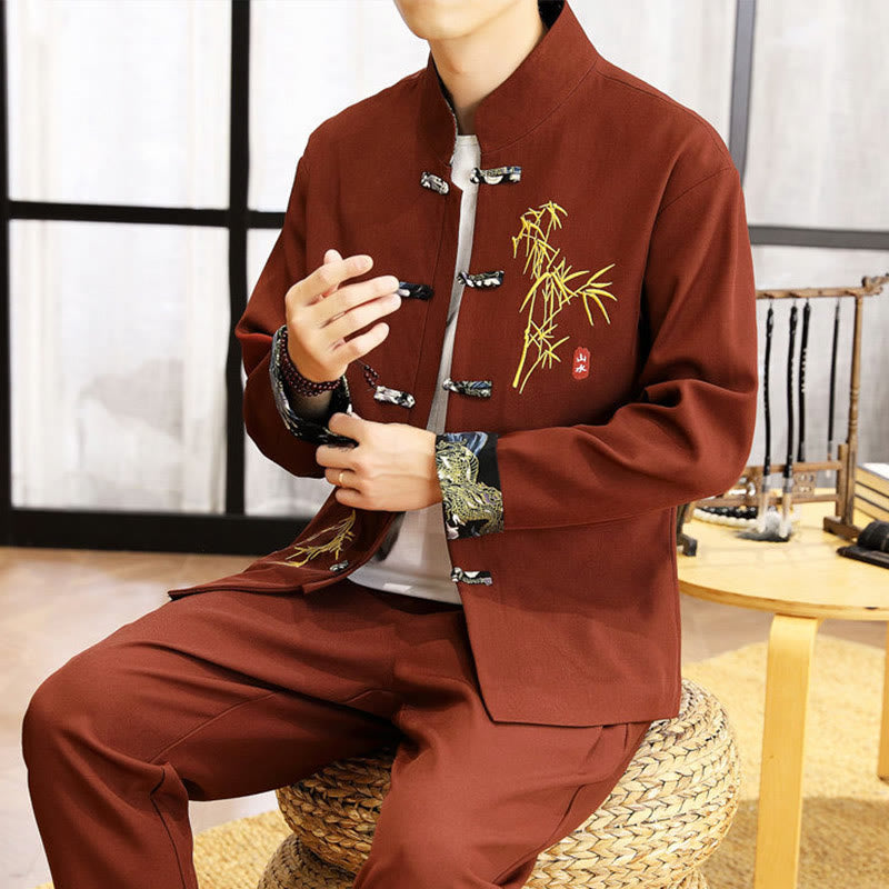 Buddha Stones 2-teiliges Tang-Anzug-Set mit Bambus-Knopfleiste, bestehend aus langärmligem Hemd und Hose. - image 28