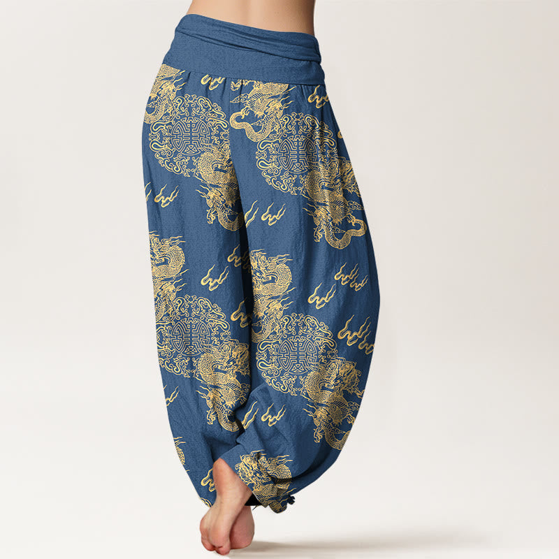 Damen-Haremshose aus reiner Baumwolle mit Buddha Stones, doppeltem Drachen- und Wolkenmuster, elastischem Bund - image 6