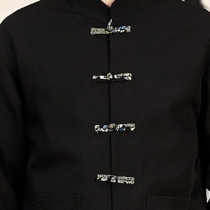 Buddha Stones 2-teiliges Tang-Anzug-Set mit Froschknopfleiste für Herren, bestehend aus Langarmhemd und Hose mit Wellenmuster - image 17