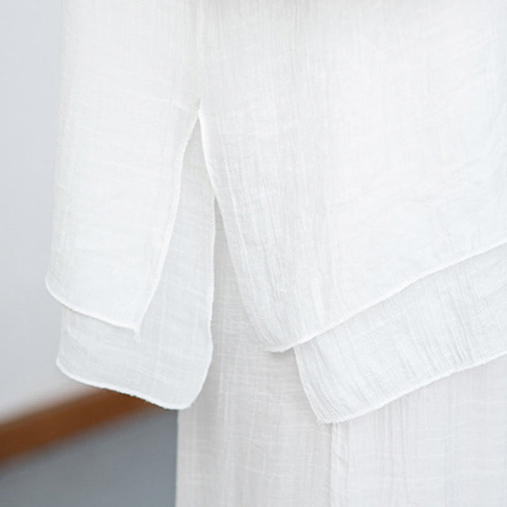 Buddha Stones ​​2-teiliges Set für Damen: Weißes Langarmshirt mit V-Ausschnitt und weite Hose – Meditationsset - image 14