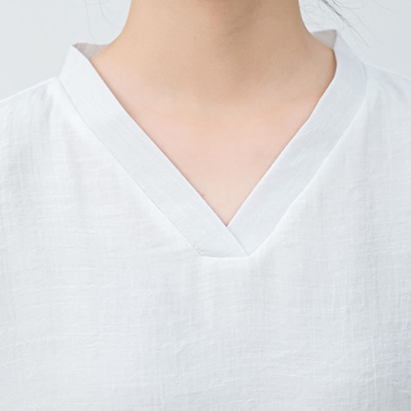 Buddha Stones ​​2-teiliges Set für Damen: Weißes Langarmshirt mit V-Ausschnitt und weite Hose – Meditationsset - image 10