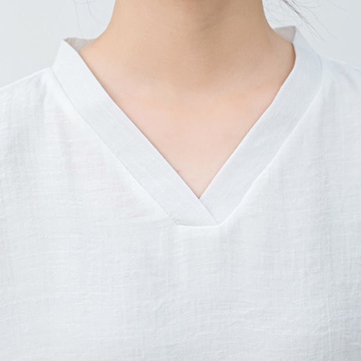 Buddha Stones ​​2-teiliges Set für Damen: Weißes Langarmshirt mit V-Ausschnitt und weite Hose – Meditationsset - image 10