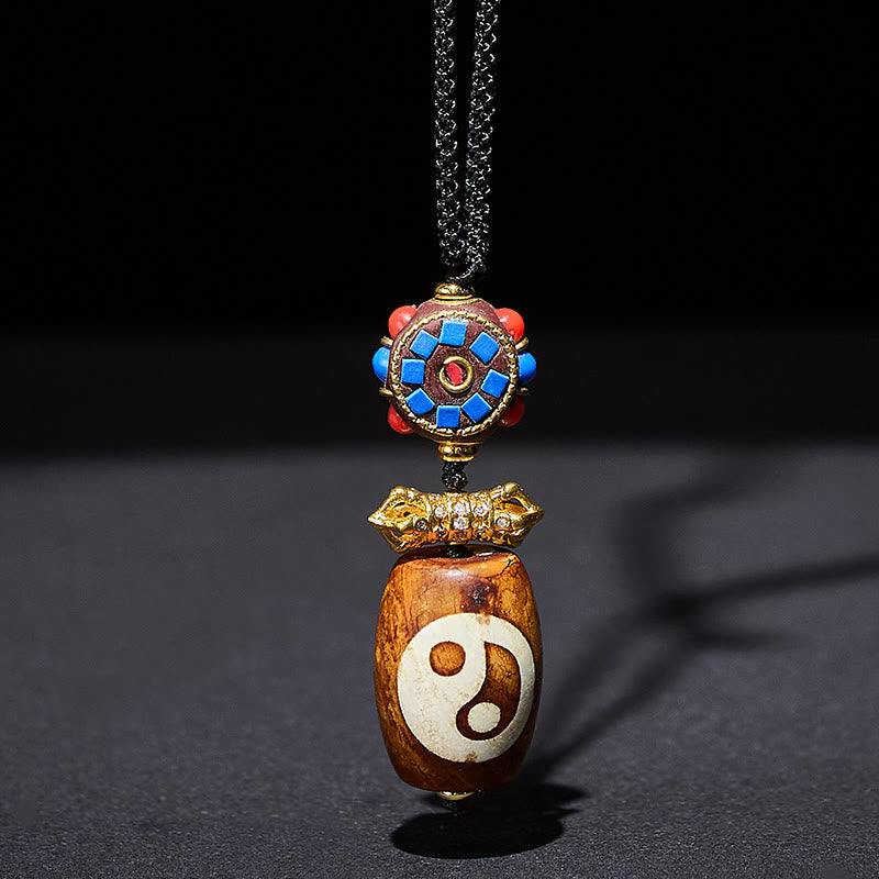 Buddha Stones ​​Tibetisches Yin Yang Bagua Design Neun-Augen Dzi Achat Segen Halskette Anhänger - Achat - image 0