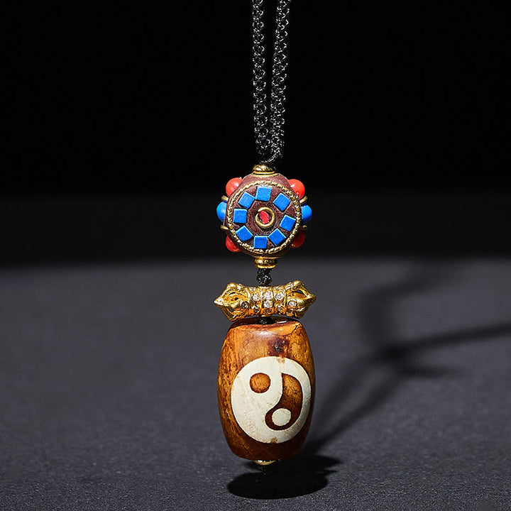 Buddha Stones ​​Tibetisches Yin Yang Bagua Design Neun-Augen Dzi Achat Segen Halskette Anhänger - Achat - image 0