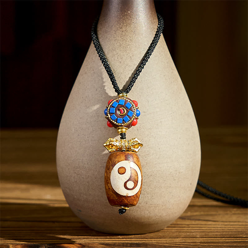 Buddha Stones ​​Tibetisches Yin Yang Bagua Design Neun-Augen Dzi Achat Segen Halskette Anhänger - image 2