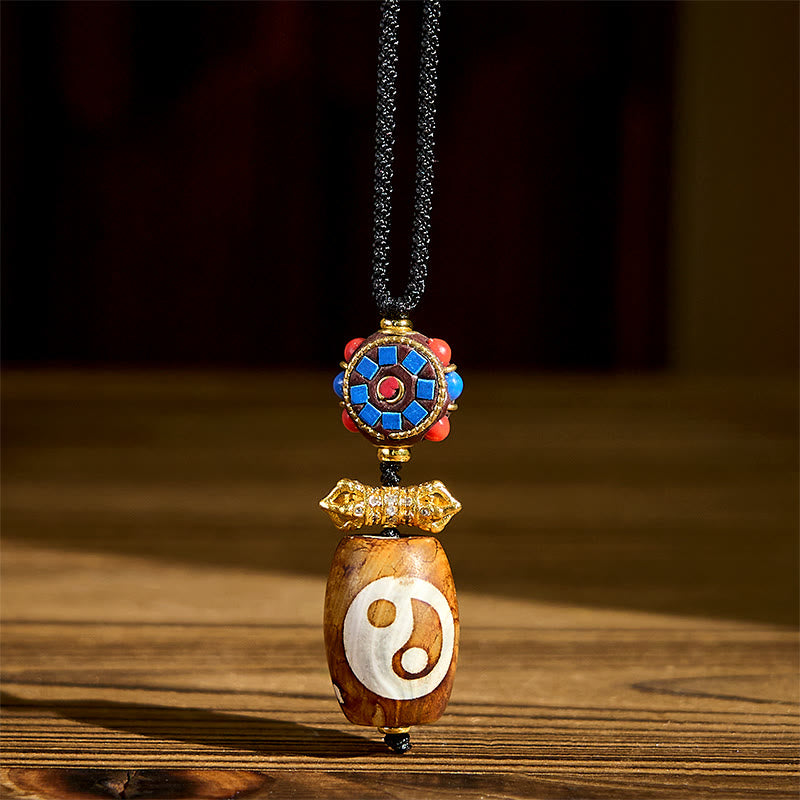 Buddha Stones ​​Tibetisches Yin Yang Bagua Design Neun-Augen Dzi Achat Segen Halskette Anhänger - image 1