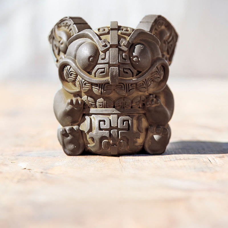 Buddha Stones aus handgefertigtem Gold, die ein Ungeheuer verschlingt – Eisenpulver-Rostguss-Harz-Statue – Heimdekoration - Groß 10,5 x 7,5 x 7,3 cm - image 3