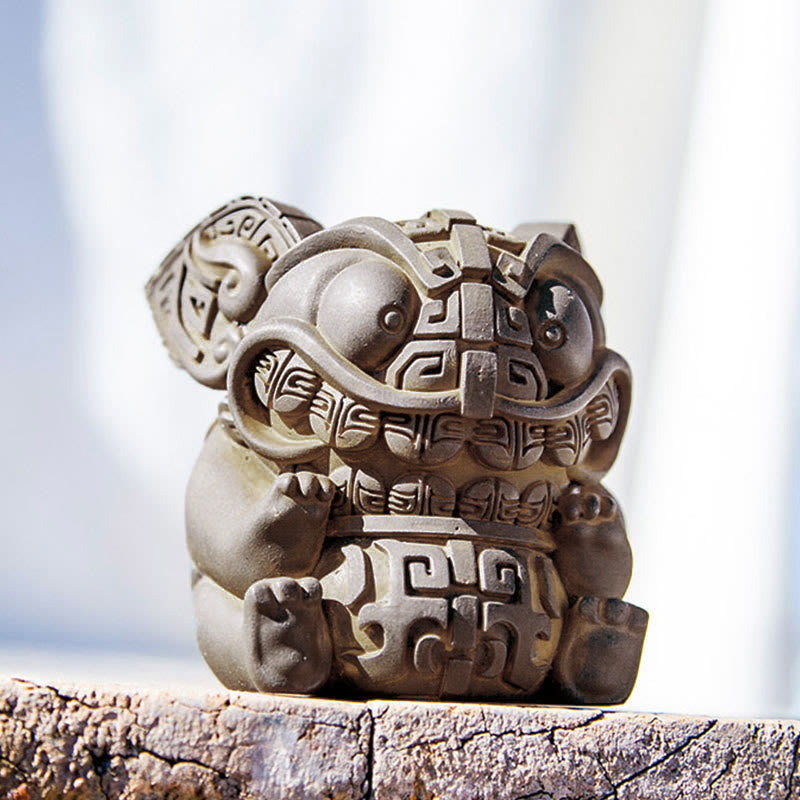 Buddha Stones aus handgefertigtem Gold, die ein Ungeheuer verschlingt – Eisenpulver-Rostguss-Harz-Statue – Heimdekoration - image 4