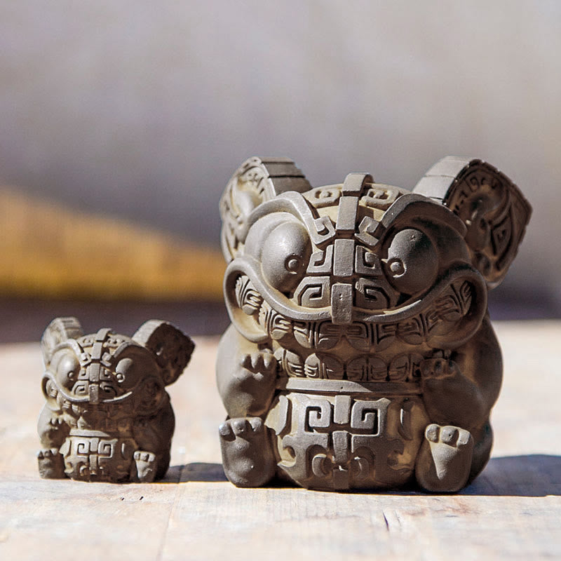 Buddha Stones aus handgefertigtem Gold, die ein Ungeheuer verschlingt – Eisenpulver-Rostguss-Harz-Statue – Heimdekoration - image 12