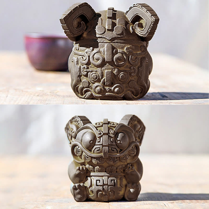 Buddha Stones aus handgefertigtem Gold, die ein Ungeheuer verschlingt – Eisenpulver-Rostguss-Harz-Statue – Heimdekoration - image 14