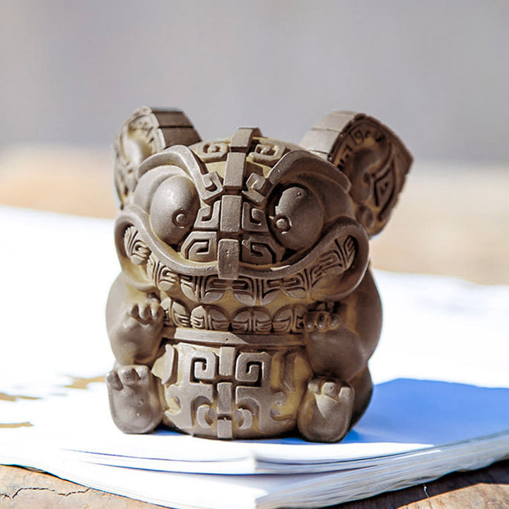 Buddha Stones aus handgefertigtem Gold, die ein Ungeheuer verschlingt – Eisenpulver-Rostguss-Harz-Statue – Heimdekoration - image 7