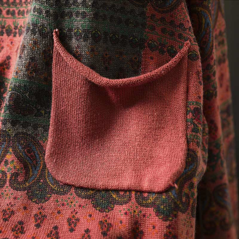 Buddha Stones ​​Herbstpflanzen-Blumenmuster Rundhalsausschnitt Langarm Damen Baumwollpullover mit Tasche - image 7