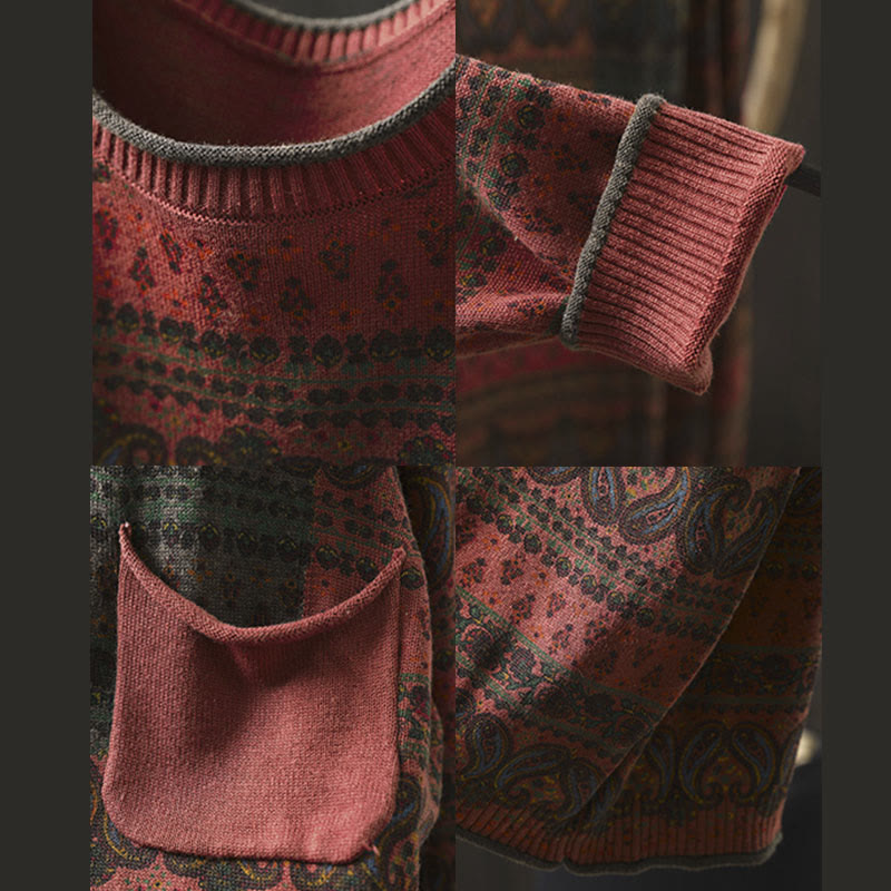 Buddha Stones ​​Herbstpflanzen-Blumenmuster Rundhalsausschnitt Langarm Damen Baumwollpullover mit Tasche - image 12