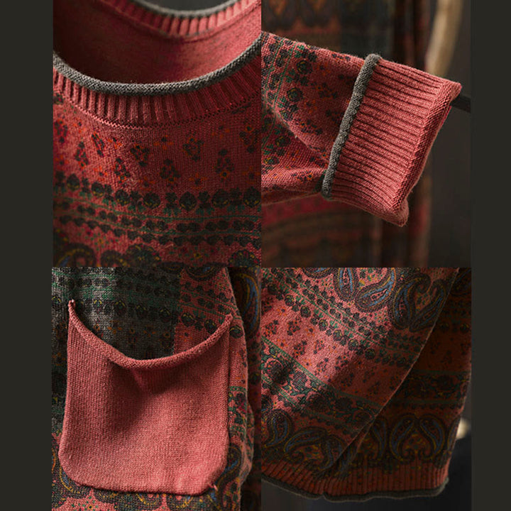 Buddha Stones ​​Herbstpflanzen-Blumenmuster Rundhalsausschnitt Langarm Damen Baumwollpullover mit Tasche - image 12