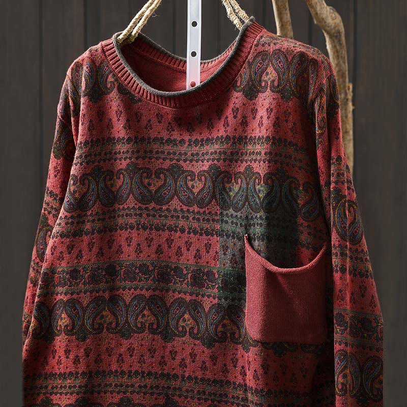 Buddha Stones ​​Herbstpflanzen-Blumenmuster Rundhalsausschnitt Langarm Damen Baumwollpullover mit Tasche - image 3