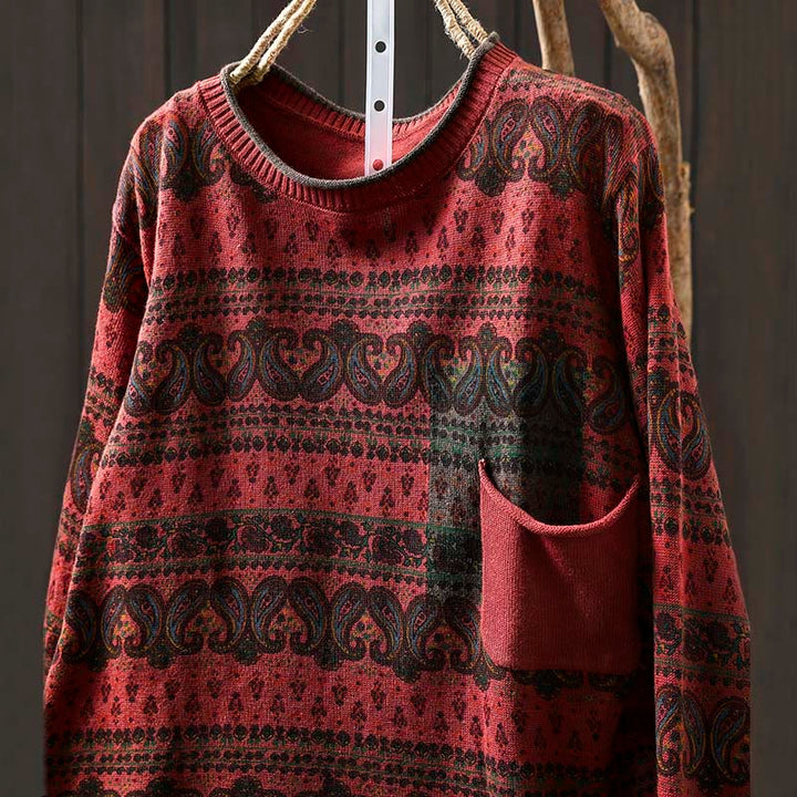 Buddha Stones ​​Herbstpflanzen-Blumenmuster Rundhalsausschnitt Langarm Damen Baumwollpullover mit Tasche - image 3