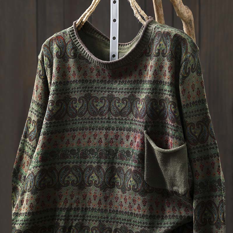 Buddha Stones ​​Herbstpflanzen-Blumenmuster Rundhalsausschnitt Langarm Damen Baumwollpullover mit Tasche - image 16