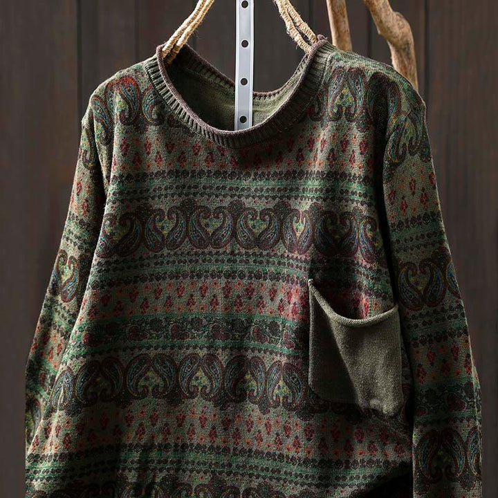 Buddha Stones ​​Herbstpflanzen-Blumenmuster Rundhalsausschnitt Langarm Damen Baumwollpullover mit Tasche - image 16